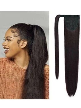 High Wrap Around Ponytail Extension Long Straight Black Hair Piece MMZ 22” #1B